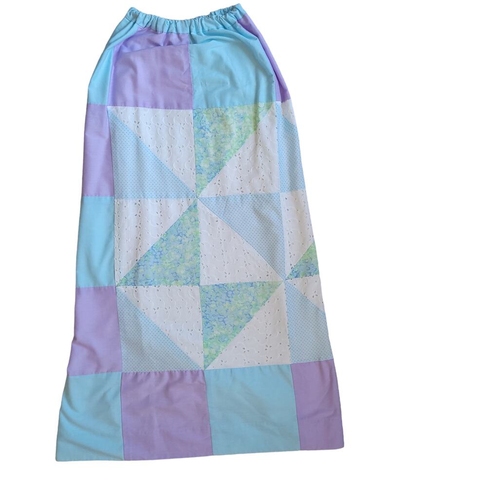 Vintage Midge Grant Patchwork Maxi Skirt Pastel Elastic Waist 60s 70s Women 8